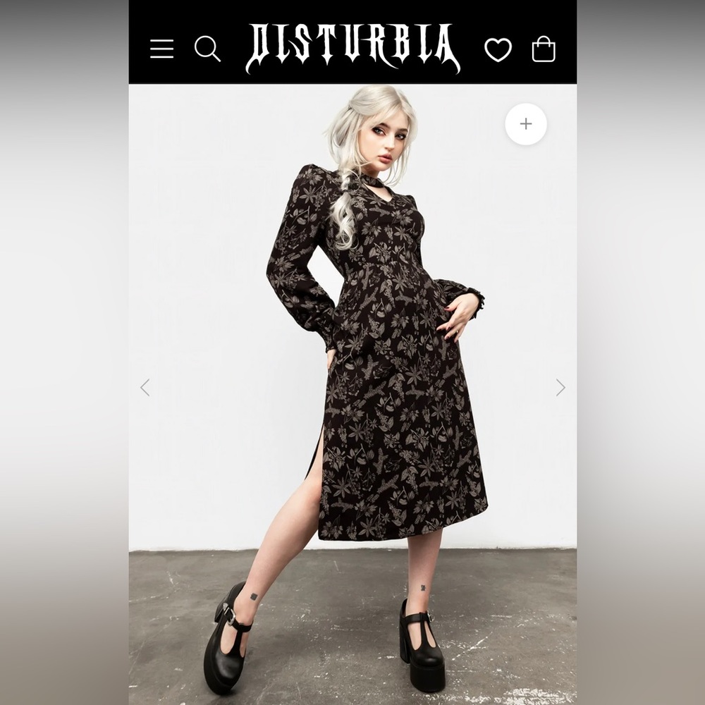 Disturbia Poisonous Plant Puff Sleeve Midi Dress - US 10 / UK 14
